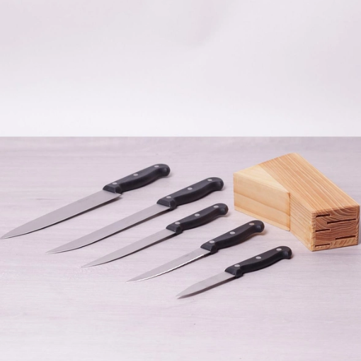 Набір ножів 5 предметів на дерев'яній підставці нержавіюча сталь бакелітові ручки 5121 KAMILLE Житомир - фото 5
