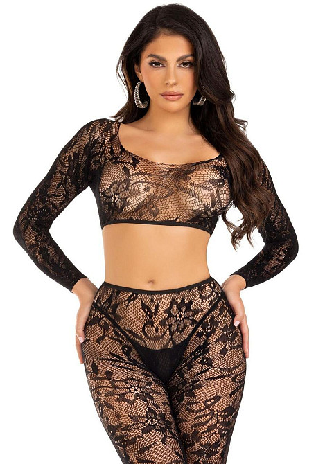 Комплект Leg Avenue Crop top & footless tights, One Size, черный, кроп-топ и колготки без стопы Sex Aura Киев - изображение 3