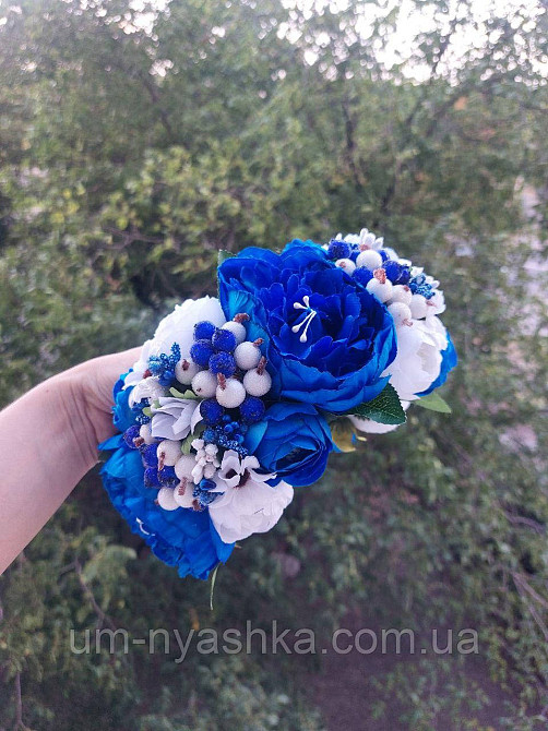 Ободок обруч з квітами "Піони великий жовто-синій" Кривий Ріг - фото 6