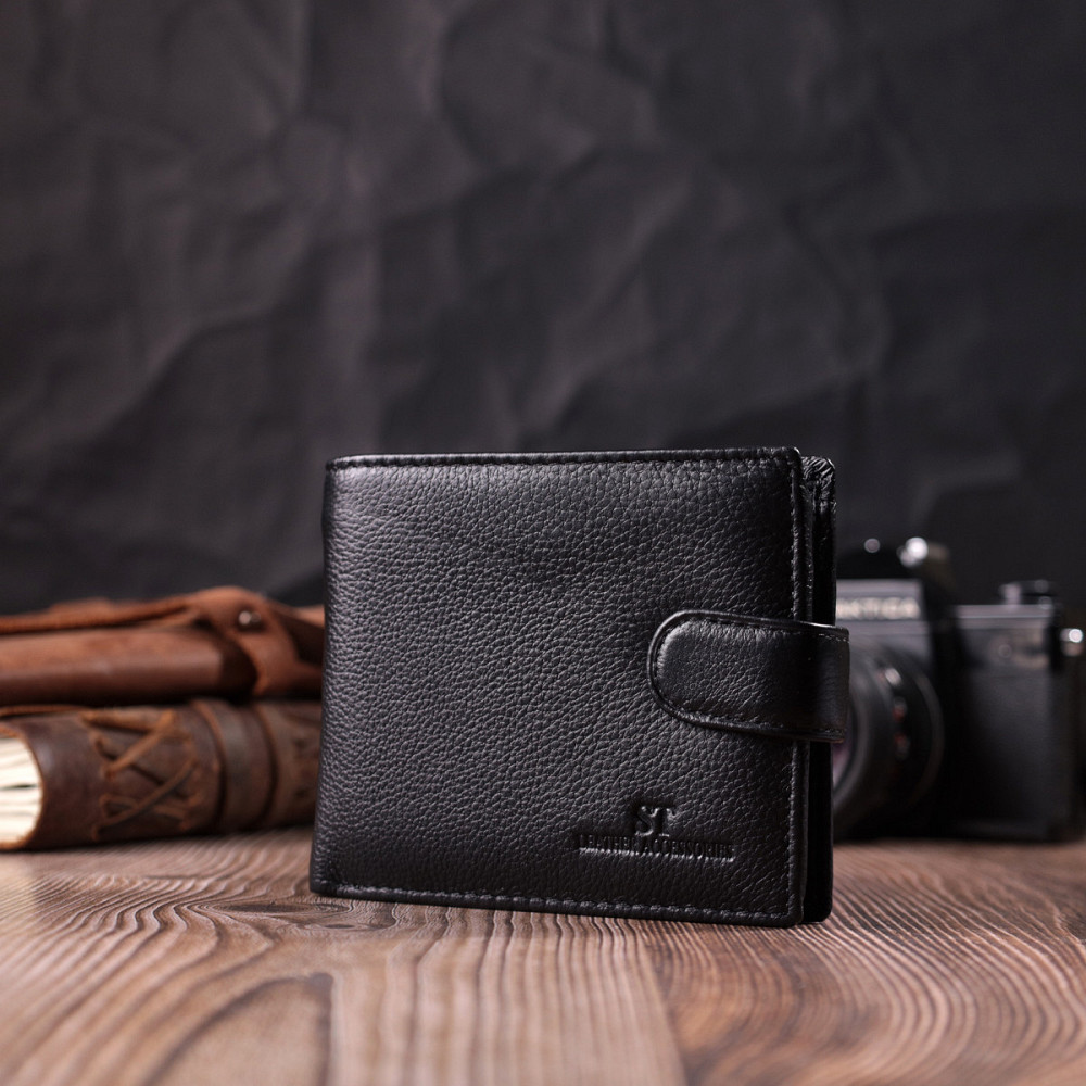 Горизонтальне портмоне для чоловіків із натуральної шкіри ST Leather 22459 Чорний Київ - фото 9