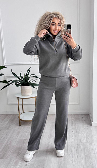 Женский стильный и теплый вязаный костюм осень-зима на трикотажной основе. Графит, 52/54 Одесса - изображение 3