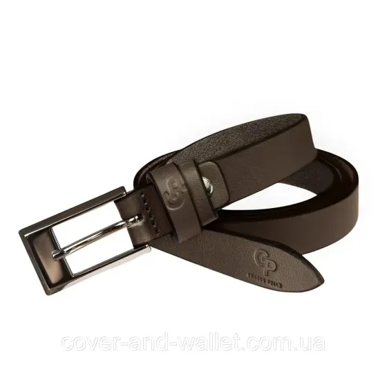 Стильний жіночий пояс з натуральної шкіри ручної роботи для джинсів та брюк коричневого кольору 20 мм Grande Pelle Київ