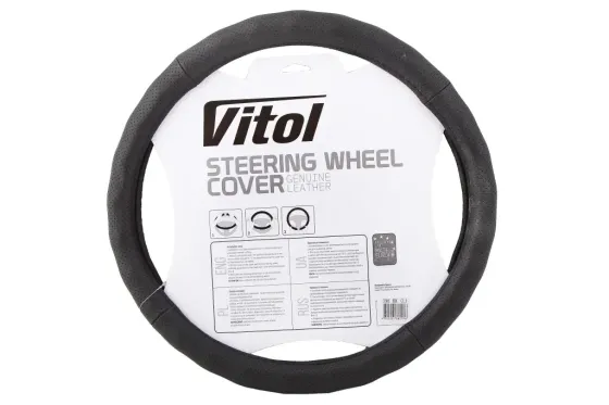 Оплетка на кермо шкіра L без запаху Vitol Lux 396-BK-L чорний Вінниця