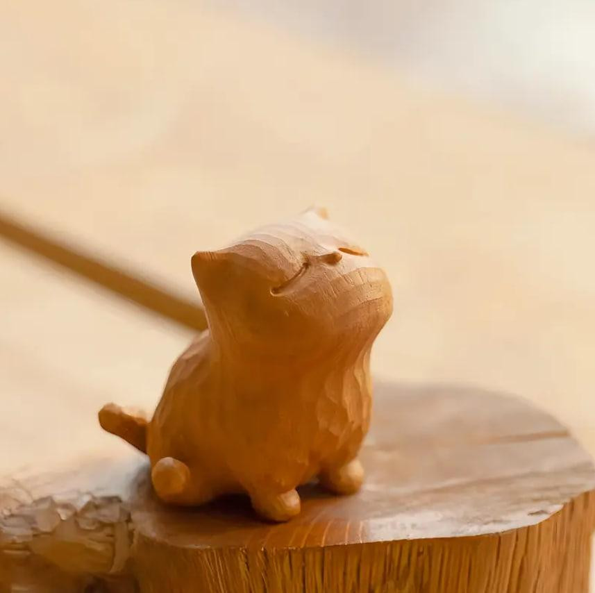 Деревянная фигурка кота из самшита. Современный, игривый и милый оберег в виде кота. Киев - изображение 5