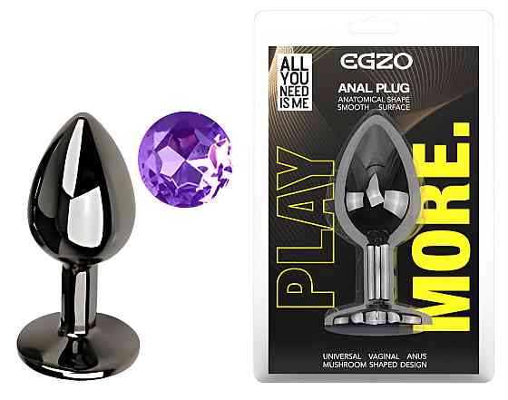 Анальная пробка с кристаллом EGZO - Dark Gray Round Plug Purple, size S Sex Aura Киев