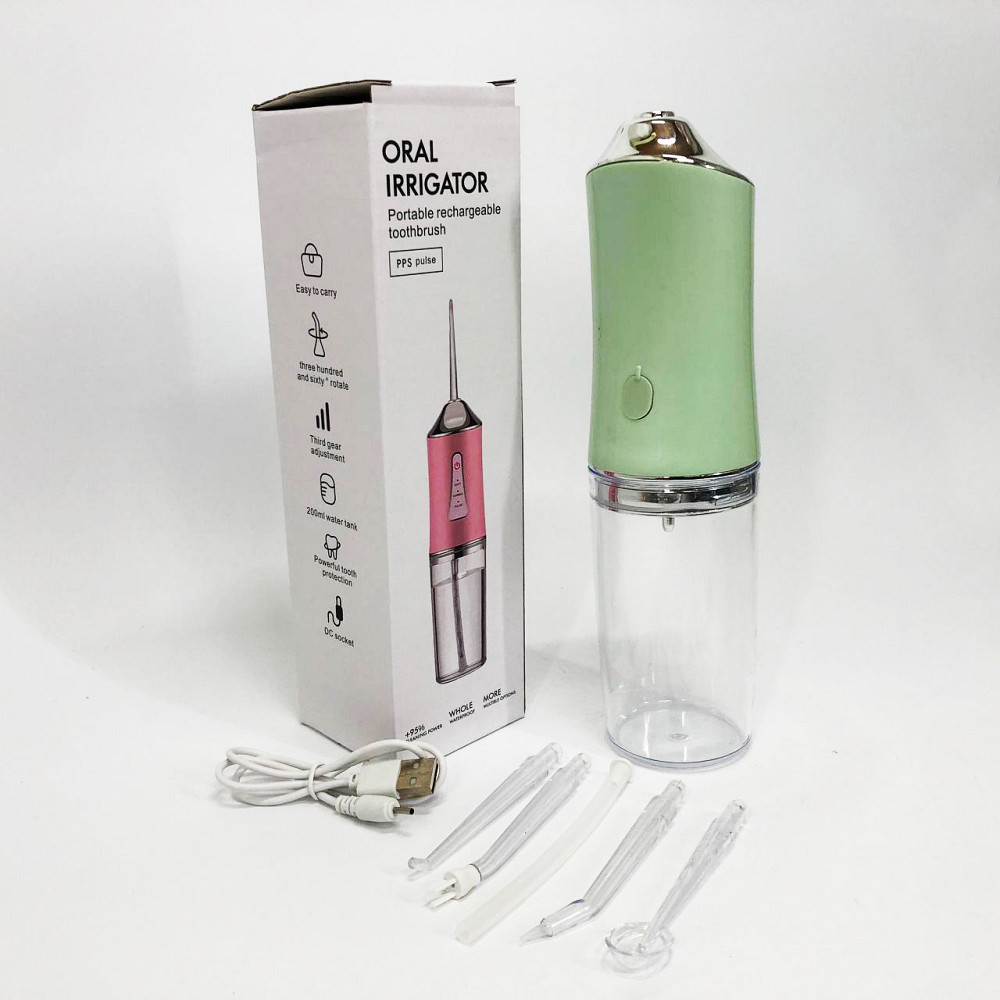 Ирригатор для чистки зубов и полости рта Oral Irrigator с аккумулятором и сменными насадками. Цвет: зеленый VD-91 Львов - изображение 6