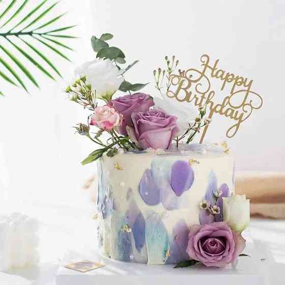 Топер для торта Happy Birthday дзеркальний золотий декоративний на День народження Київ