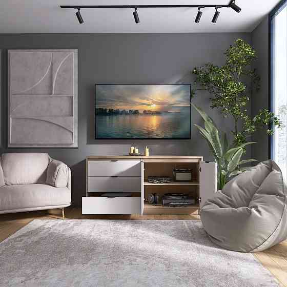 Великий комод із дверима та 3-ма шухлядами Еверест Сіті-1500 150,2х38х74,6 Дуб сонома/Білий (DTM-071102) Львів