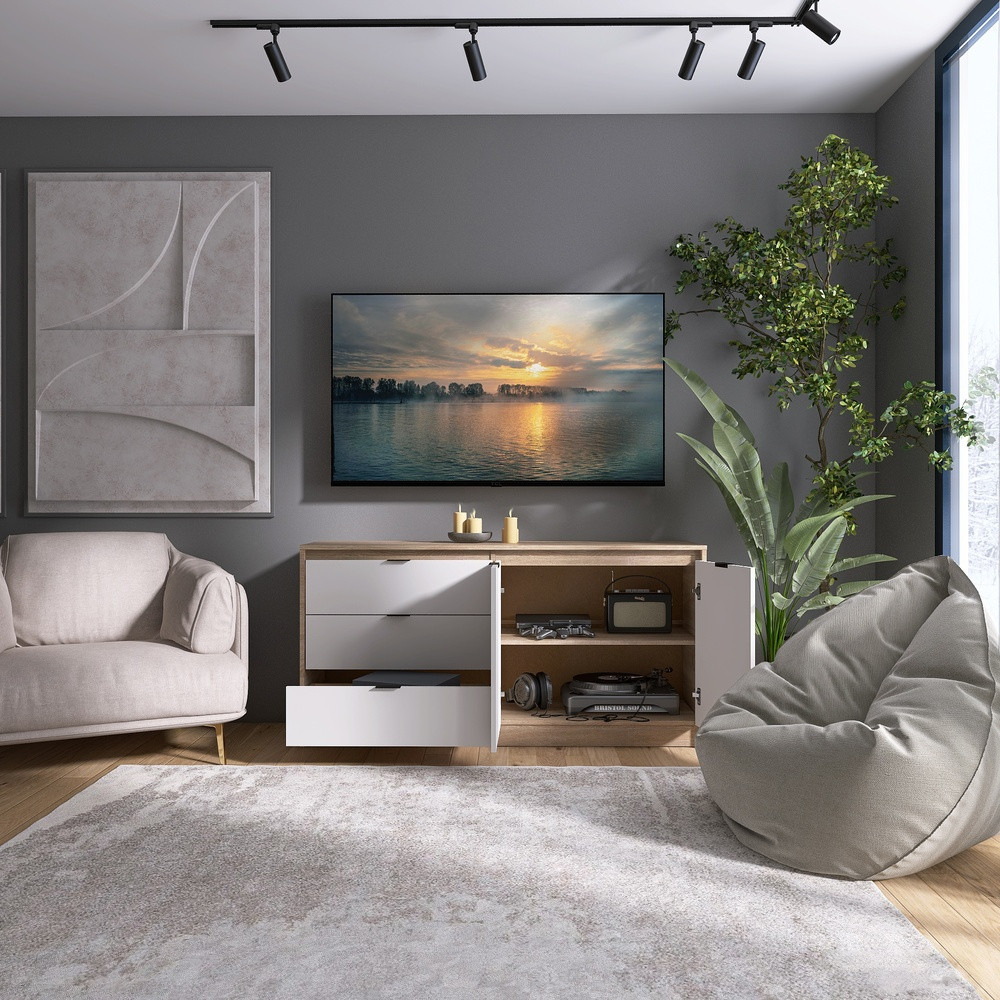 Большой комод с дверями и 3-мя ящиками Эверест Сити-1500 150,2х38х74,6 Дуб сонома/Белый (DTM-071102) Львов - изображение 5