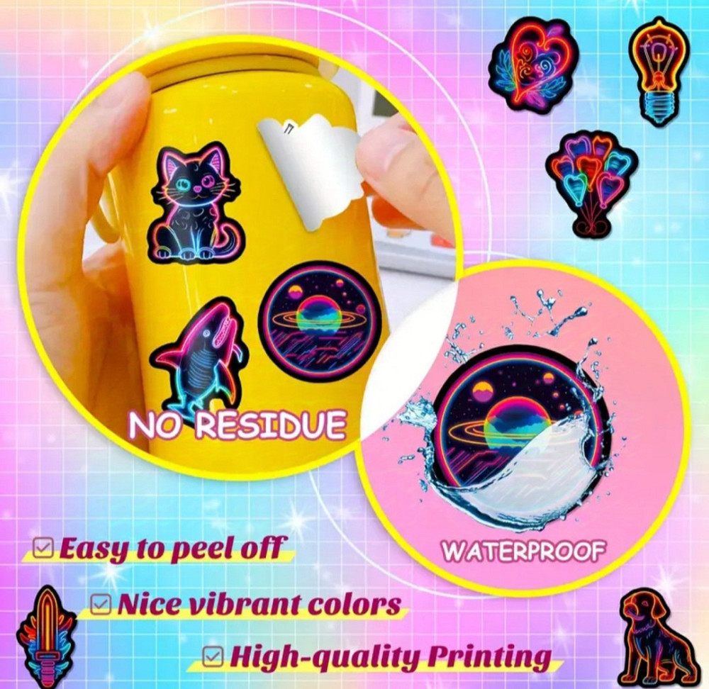 Наклейки стикеры неоновые - водонепроницаемые виниловые, 15шт. Киев - изображение 5