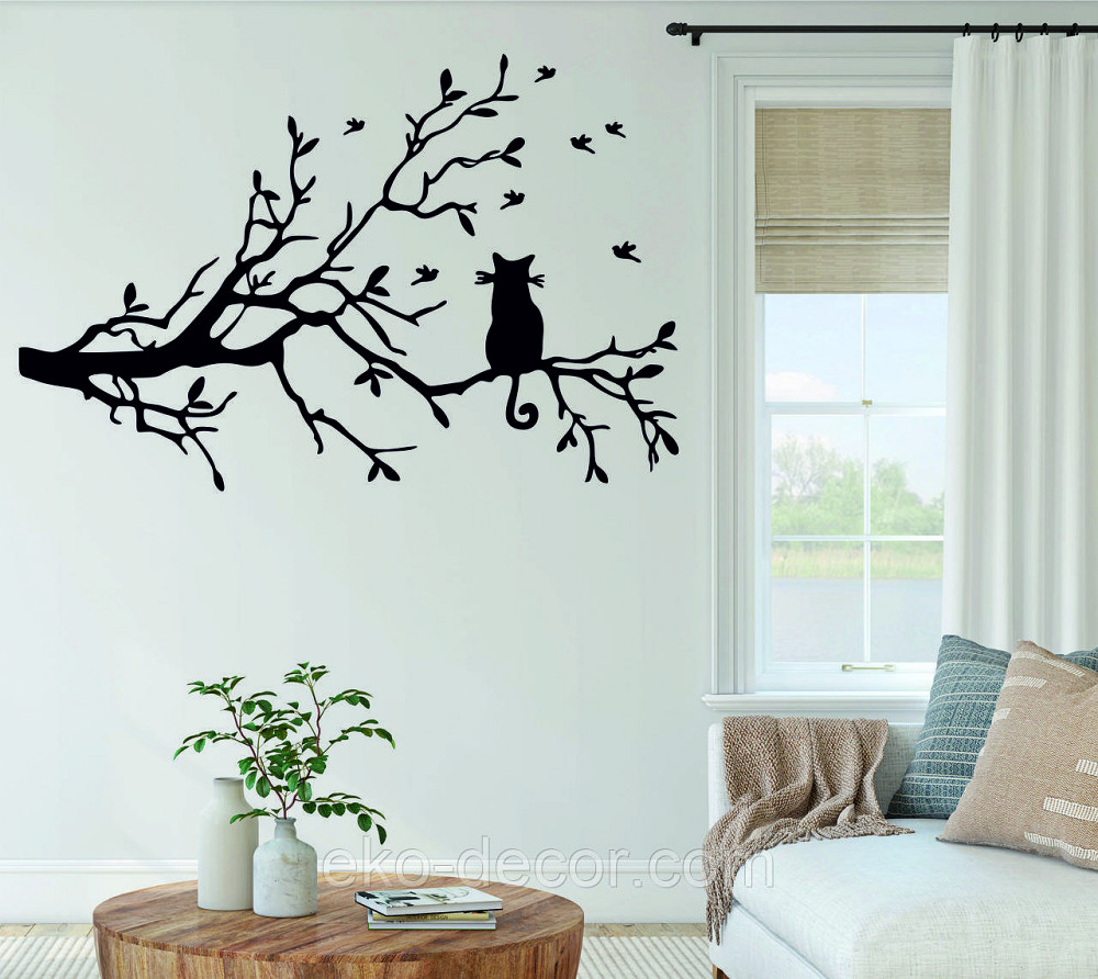 Декоративне настінне Панно «Кіт на гілці», Декор на стіну 70*46 см, Чорний Київ - фото 2