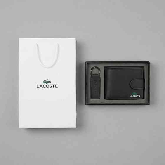 Чоловіче шкіряне портмоне з брелком на застібці Lacoste (1724-2) Київ