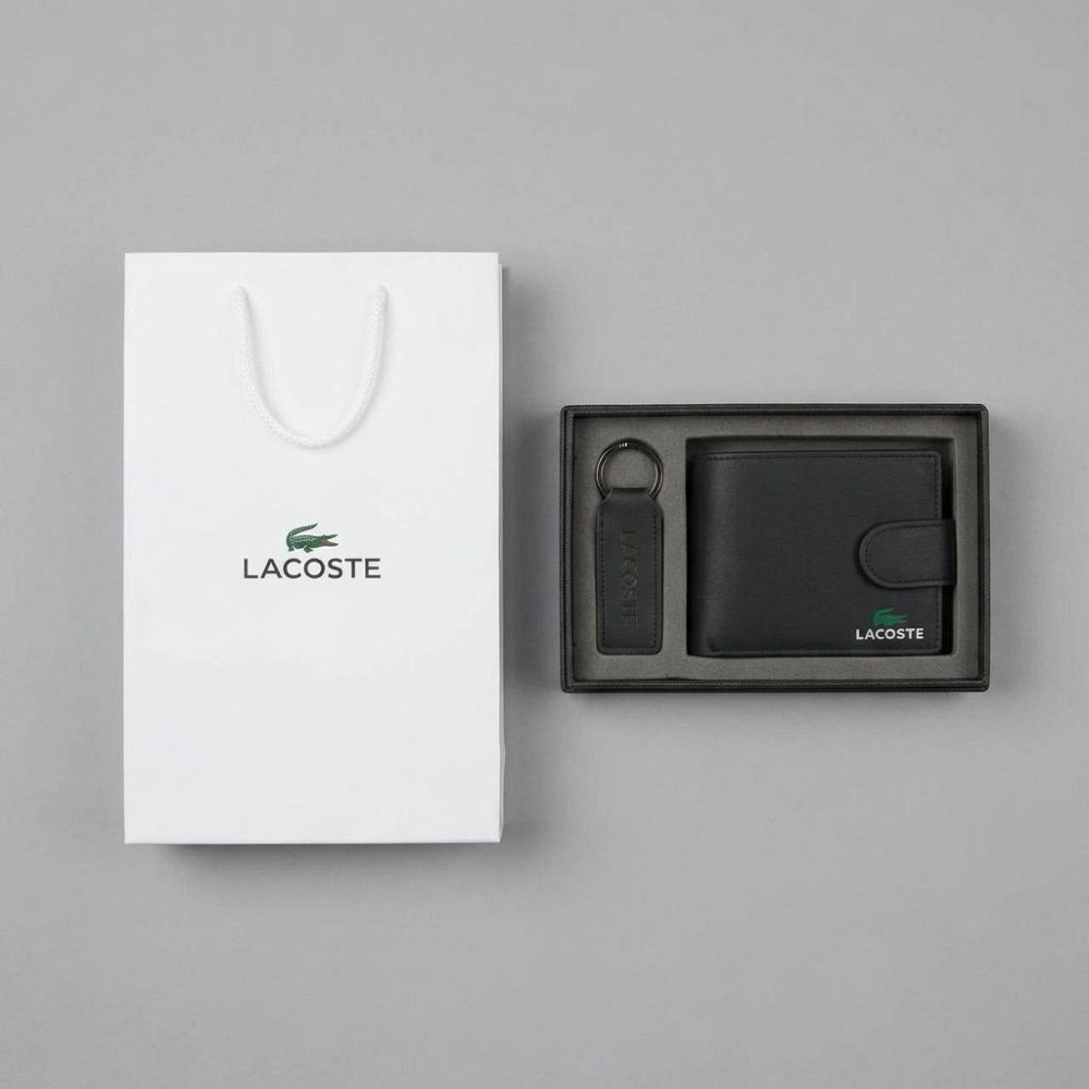Чоловіче шкіряне портмоне з брелком на застібці Lacoste (1724-2) Київ - фото 1