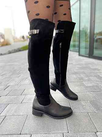Vesna Ботфорти жіночі VESNA чорні шкіра+замша натуральна висота 53 см обхват 35-37 см (2411/2) Коломия