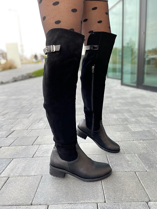 Vesna Ботфорти жіночі VESNA чорні шкіра+замша натуральна висота 53 см обхват 35-37 см (2411/2) Коломия - фото 3