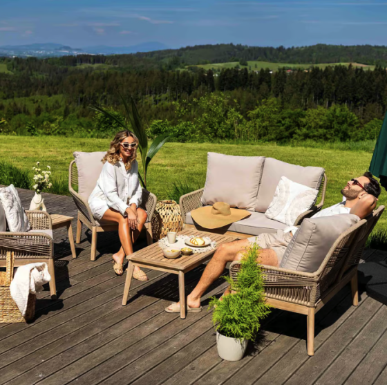 Комплект садових меблів для тераси, двору, балкона, набір столу та стільців для відпочинку Akaia Бежевий Київ