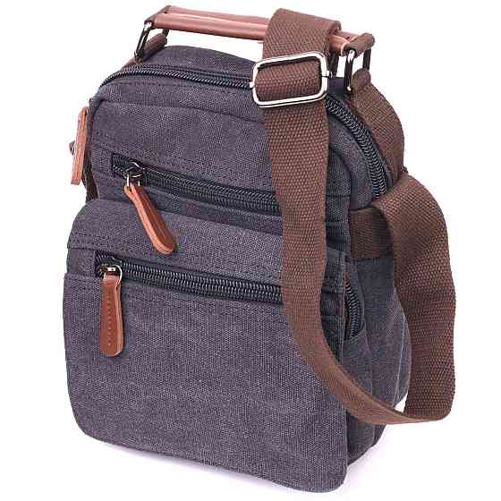 Стильна чоловіча сумка із щільного текстилю 21225 Vintage Чорна Київ