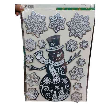 Новогодняя наклейка Снеговик со снежинками Livarno Home 29 на 41 см серебристый Киев