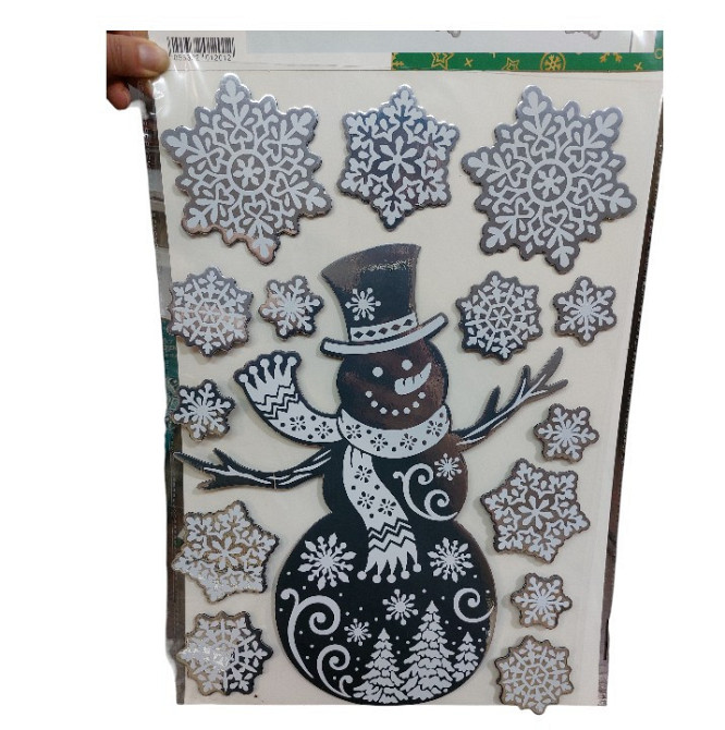 Новогодняя наклейка Снеговик со снежинками Livarno Home 29 на 41 см серебристый Киев - изображение 2