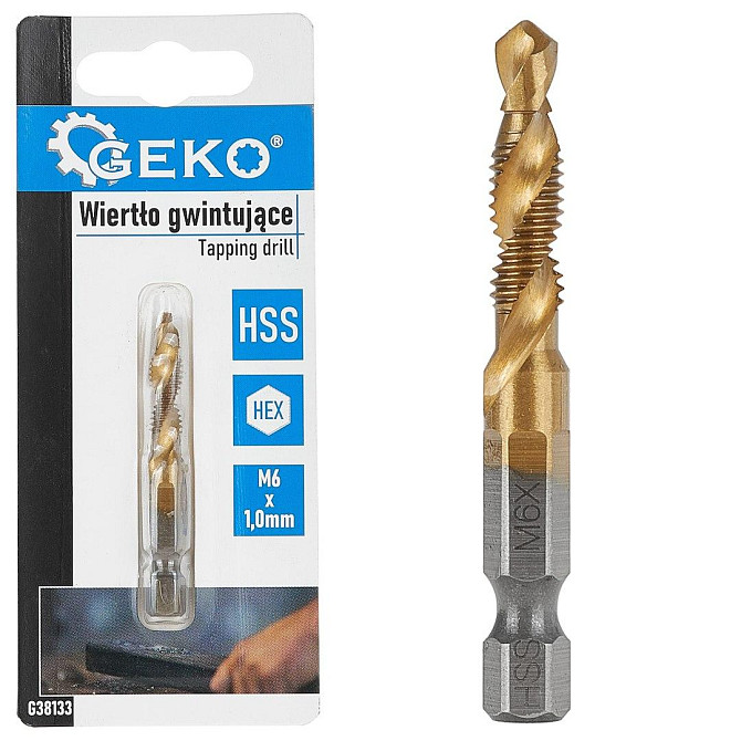 Мітчикове свердло "GeKo" HSS-tyt M 6 x 1,0  з хвостовиком для шуруповерта Hex E6,3 (1/4") 6 Стрый - изображение 1