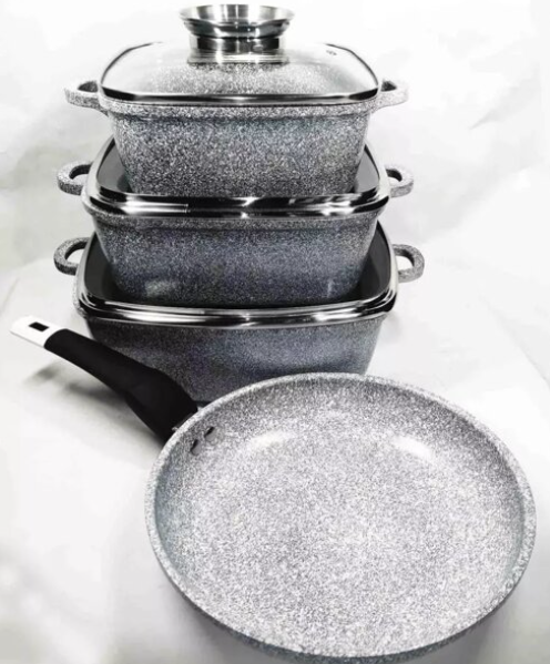 Набор квадратных казанов со крышкой размеров + 24см сковорода UNIQUE UN-5531 4 пр Одесса - изображение 1