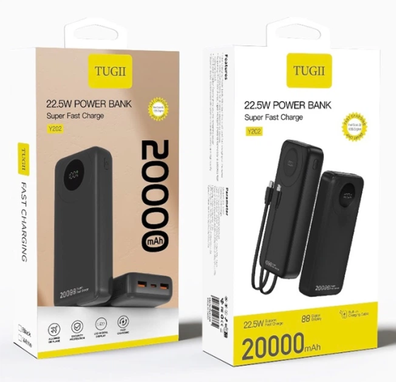Павербанк 20000 mAh WUW Y202 PD 22.5W быстрая зарядка цифровой дисплей встроенный кабель power bank повербанк Одесса