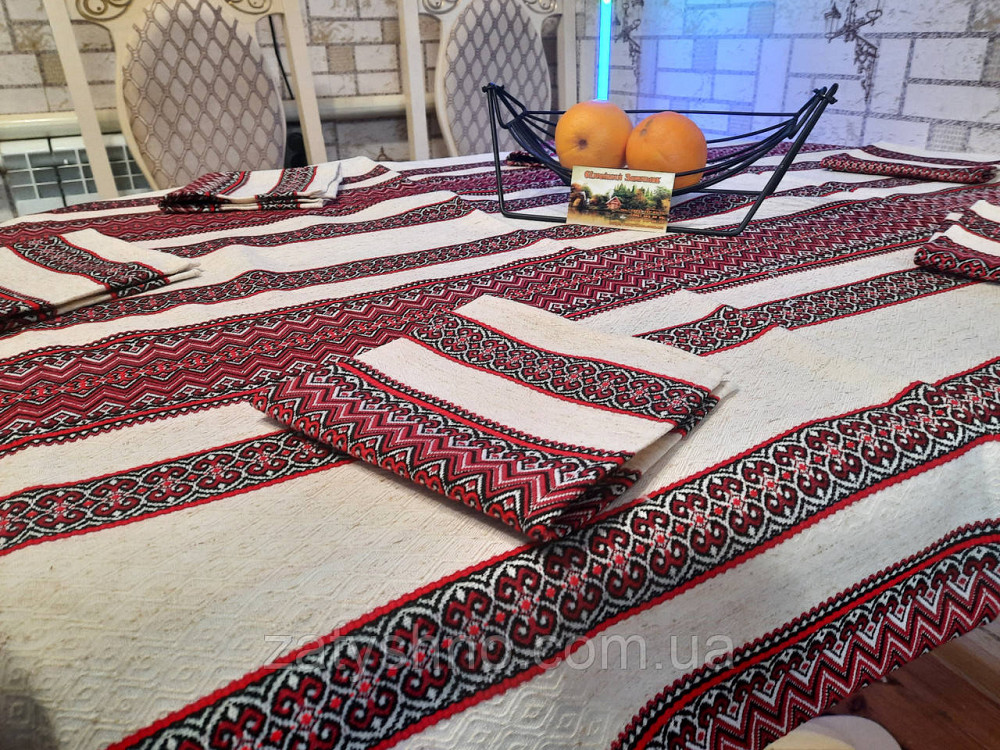 Вышитая скатерть с салфетками на льне Киев - изображение 8