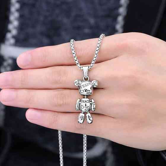 Підвіска ведмедик срібляста з ланцюжком 60 см, кулон ведмідь стильний, прикраса Київ