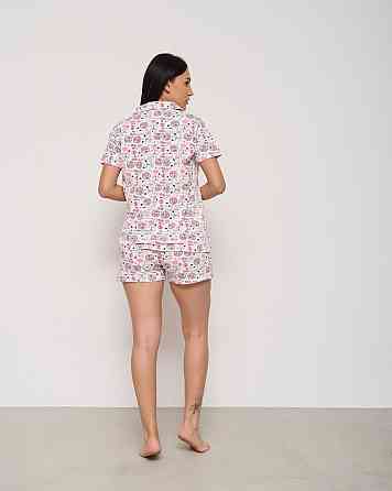 Женская пижама комплект рубашка с шортиками - коты и вишенки Nicoletta 60184 L Киев