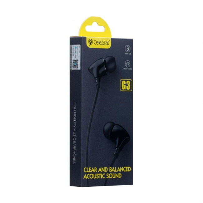 Дротові навушники CELEBRAT G3 з мікрофоном та кнопкою управління, якісний звук, 3.5 мм, чорні Одеса - фото 1