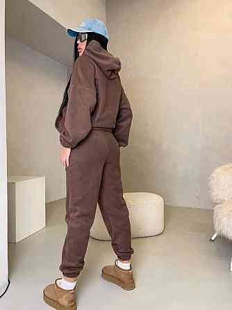 Женский теплый прогулочный костюм двойка: худи и штаны двусторонний флис Шоколадный, 46/48 Одесса