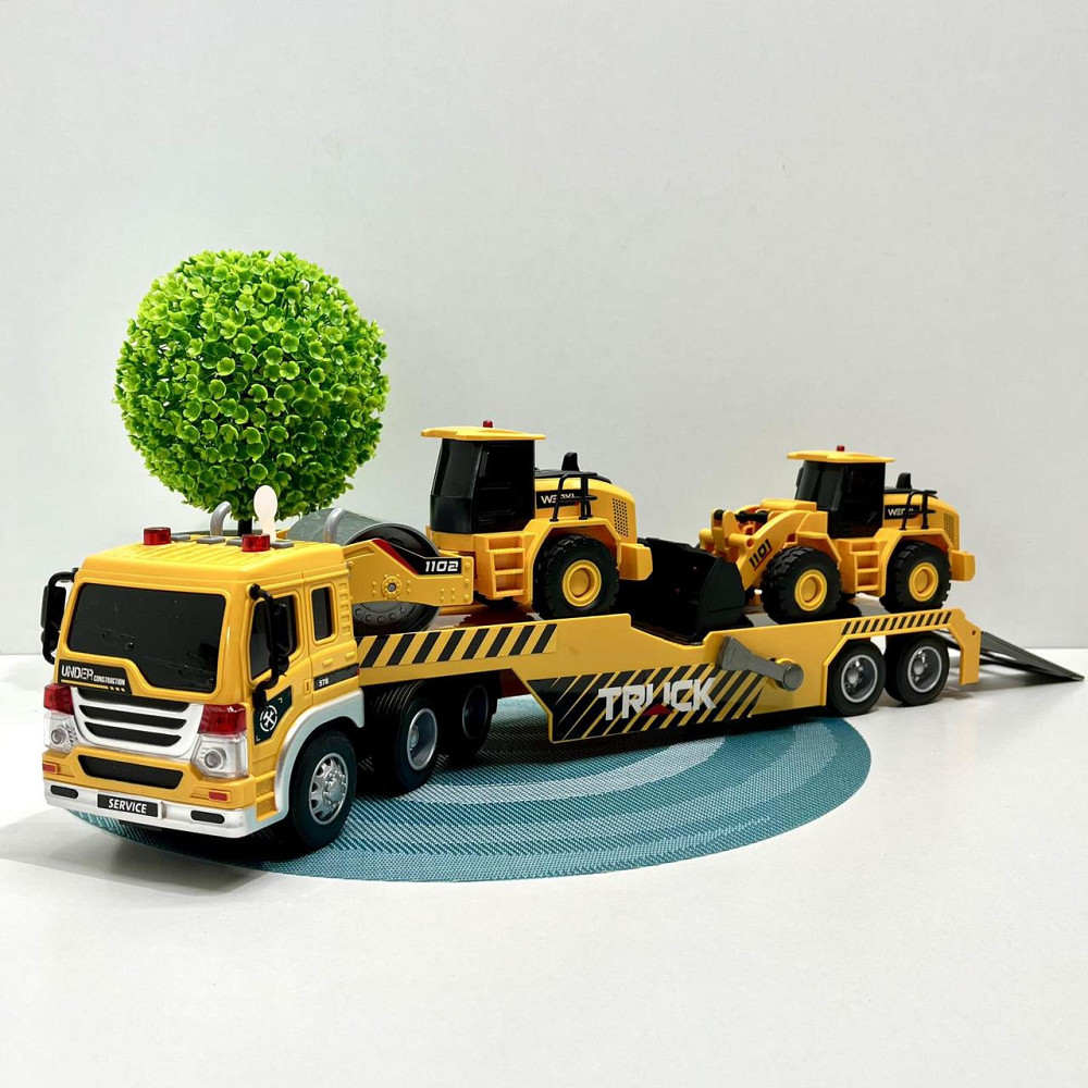 Трейлер будівельний автовоз 2 трактори підсвічування звукові ефекти рухомі деталі інерція гумові шини Жовтий (WY 578 C) Чернігів - фото 6