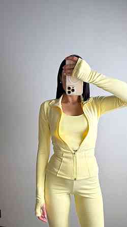 Женский термо костюм тройка: кофта топ и лосины трикотаж пума Лимонный, 44/46 Одесса