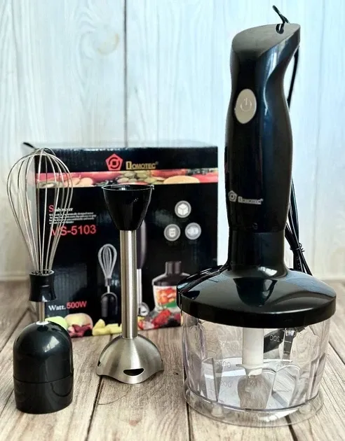 Блендер 3 в 1 Domotec MS-5103 с мини-измельчителем и венчиком, 500 Вт, 0.6 л, 2 скорости, черный Одесса - изображение 13