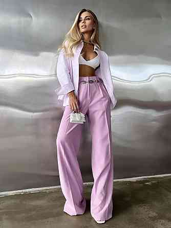 Женские базовые брюки палаццо костюмка 46/48, Розовый Одесса