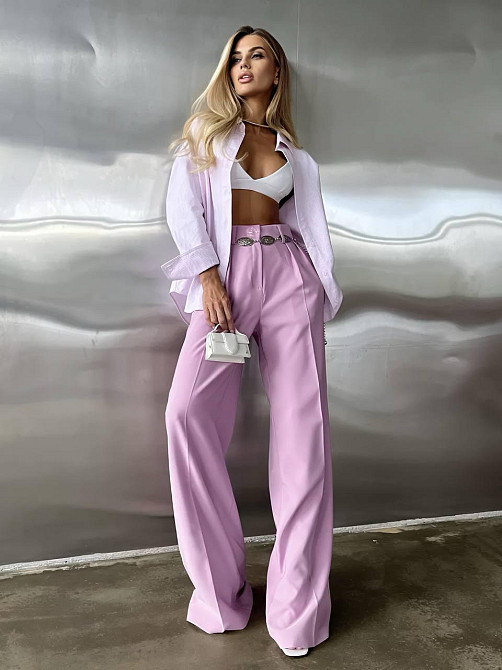 Женские базовые брюки палаццо костюмка 46/48, Розовый Одесса - изображение 1