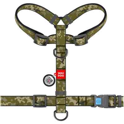Шлей для собак WAUDOG Nylon с QR паспортом анатомическая H-образная "Милитари" M (321-4026) Винница