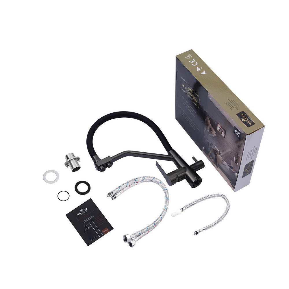 Смеситель для кухни с подключением к фильтру Kroner KRP Edelstahl Klassisch - PVD03817BLK черный/графит Киев - изображение 9