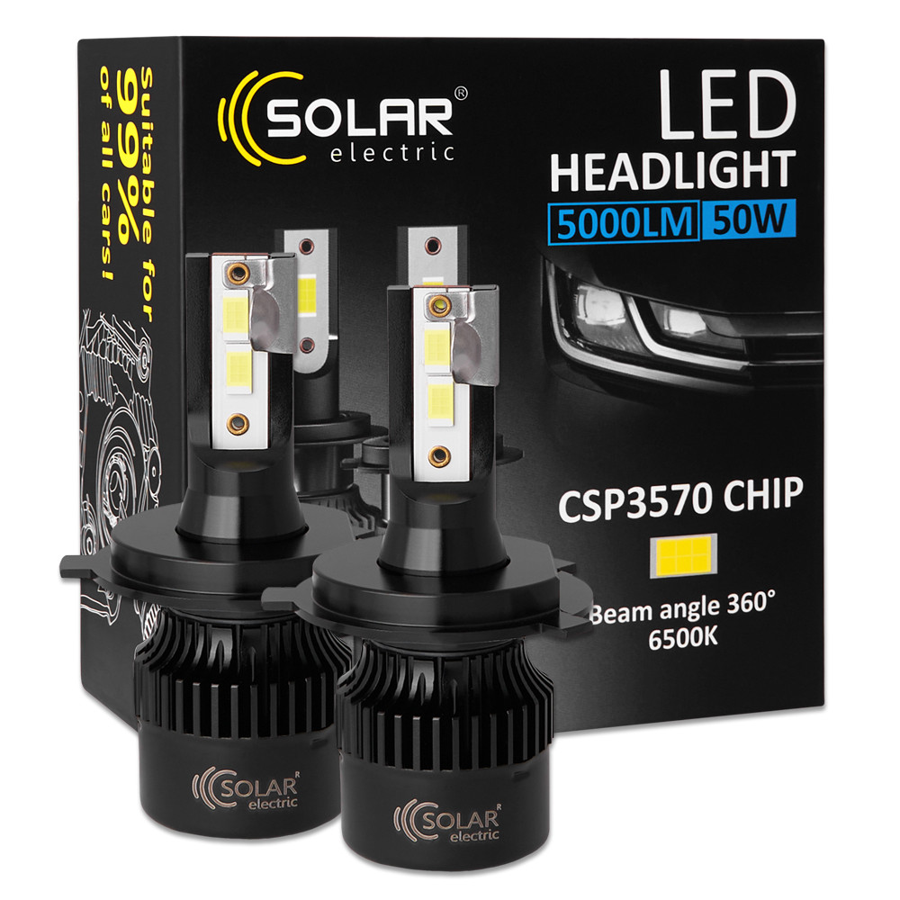 Автолампа Solar LED H4 12/24V 50W 5000Lm 6500K CSP3570 2шт Львів - фото 1