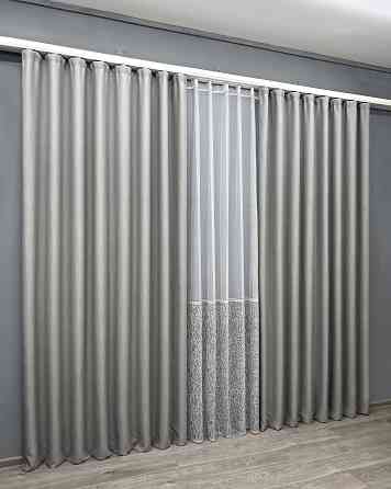 Комплект штор VR-Textil блекаут Scandi 150х270 2шт і Тюль 600х270 1900ш-1672т Сірий з білим 71-171/5 Київ