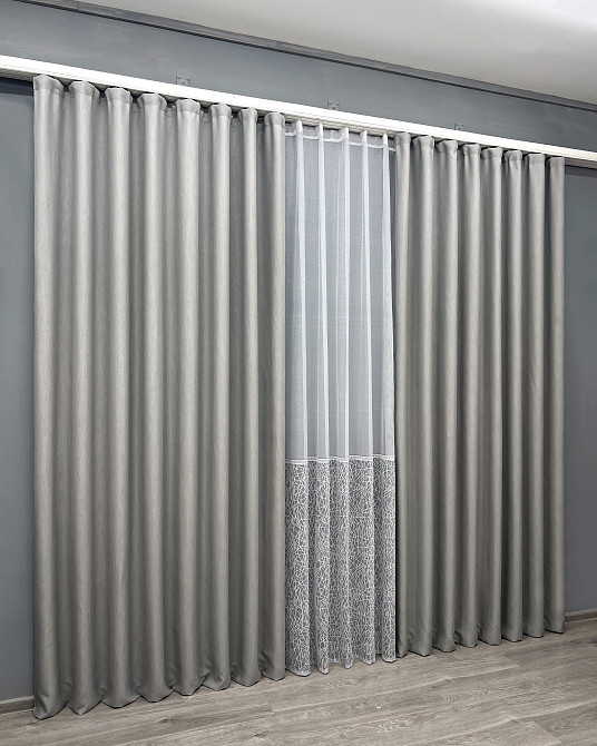 Комплект штор VR-Textil блекаут Scandi 150х270 2шт і Тюль 600х270 1900ш-1672т Сірий з білим 71-171/5 Київ - фото 3