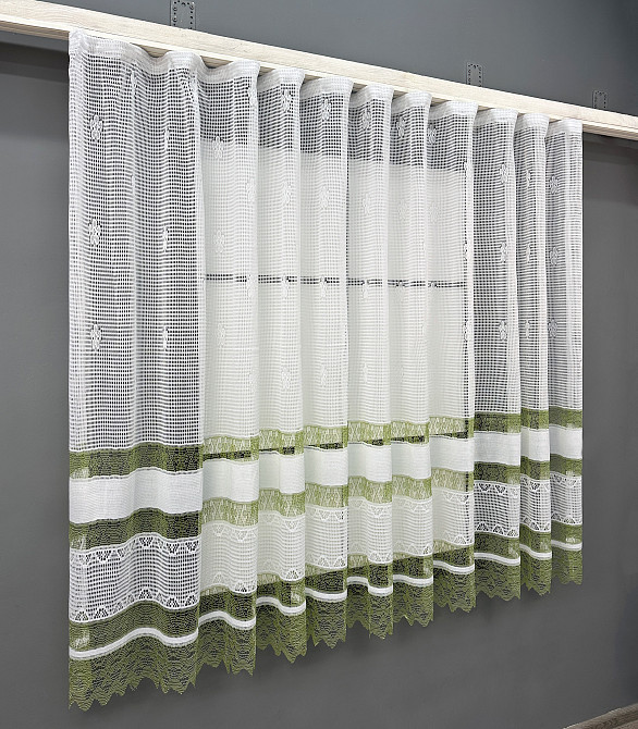 Тюль сітка VR-Textil Juli № 1875т Арка на кухню колір білий з салатовим 500х150 см (53-0153) Київ - фото 1