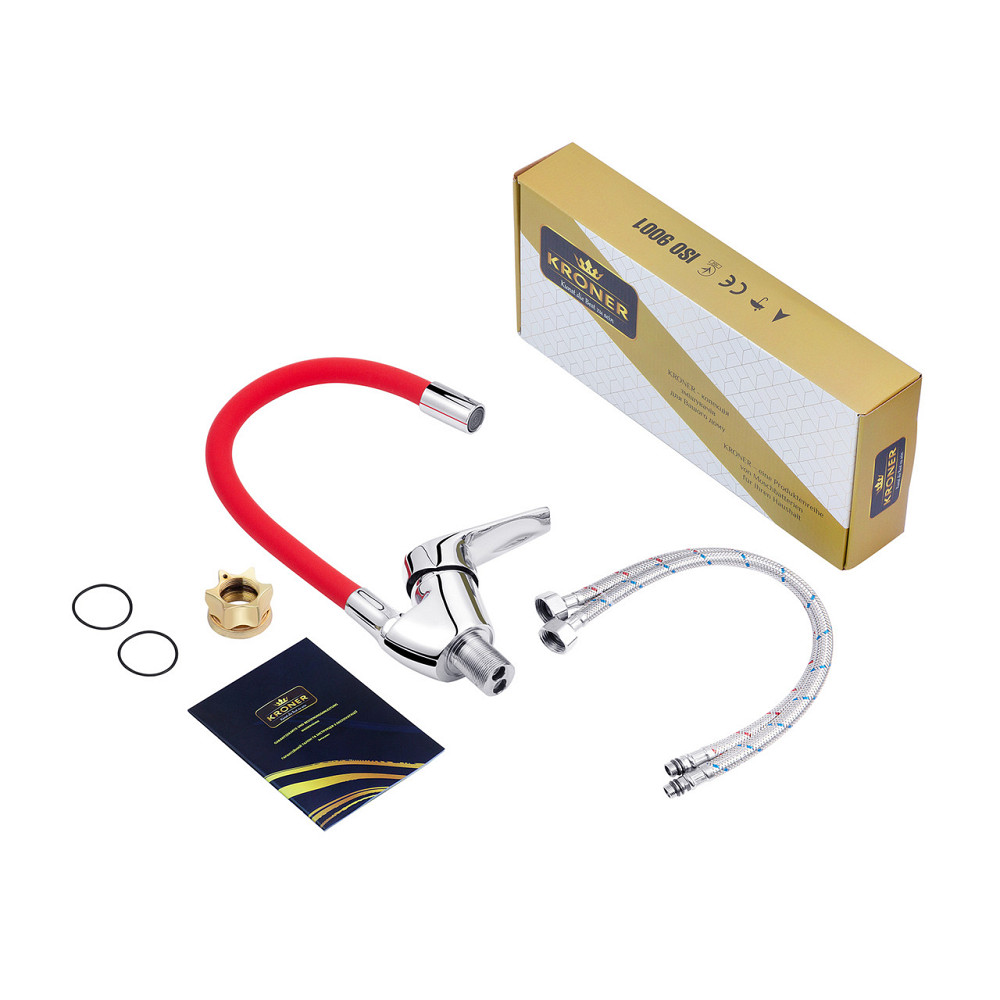 Змішувач для кухні рефлекторный Kroner KRM Odra - C032RED червоний/хром Київ - фото 7