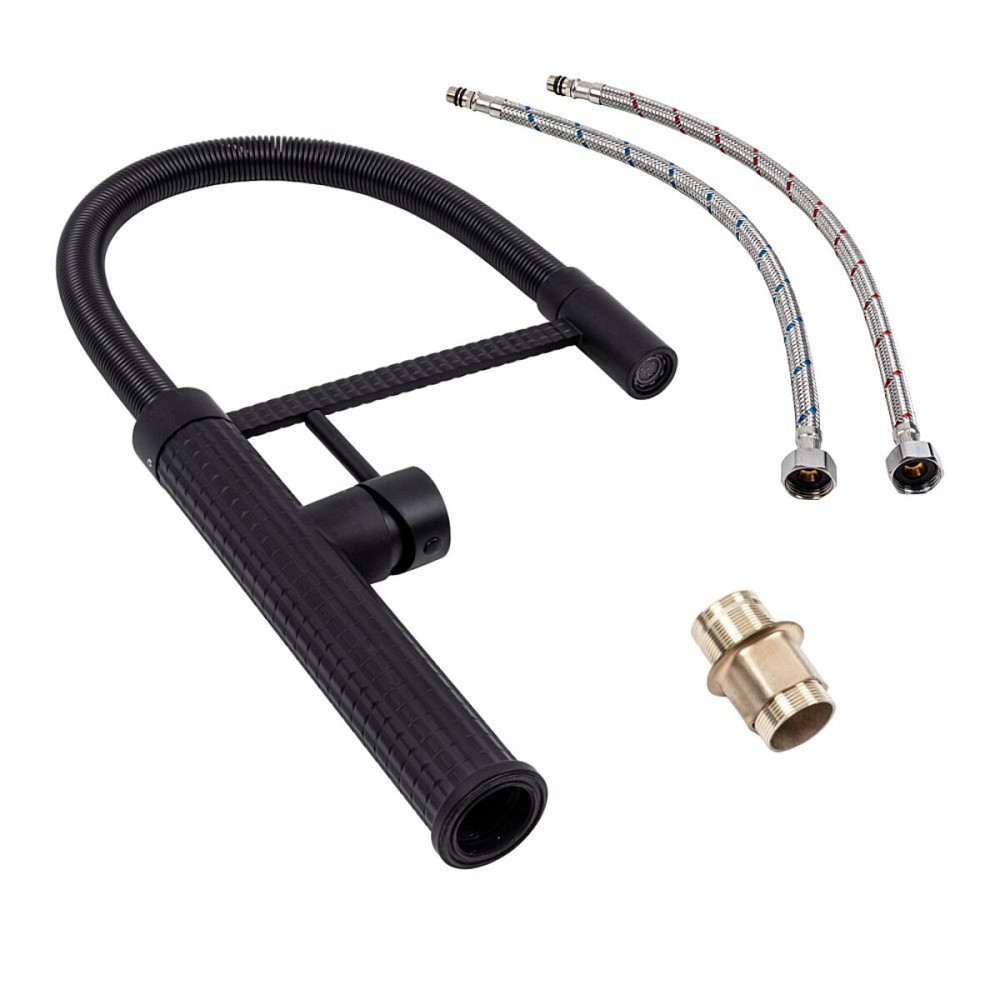 VAS1 гнучкий змішувач з тримачем VALESO (чорний гусак, матовий чорний корпус) Коломыя - изображение 2