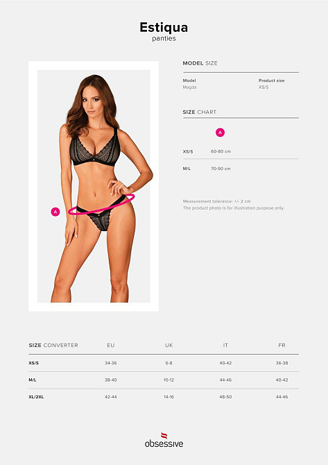 (SALE) Кружевные трусики с заниженной талией Obsessive Estiqua panties M/L, черные Sex Aura Киев - изображение 7