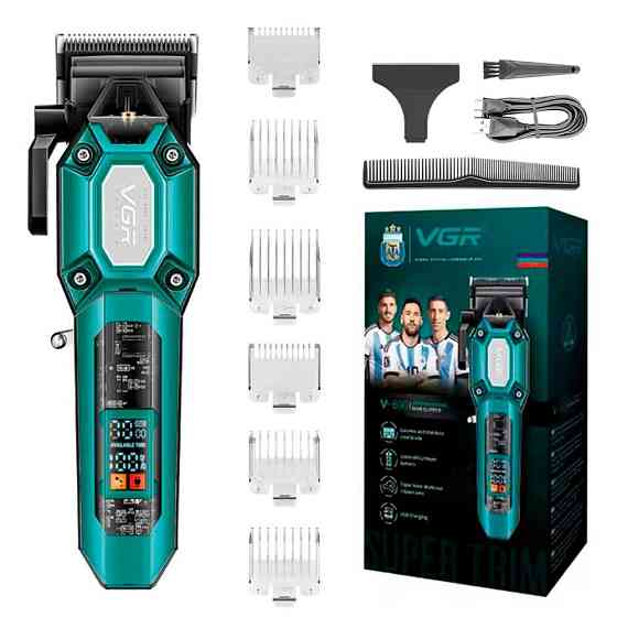 Професійна машинка для стрижки VGR V-600 Green: роторний тример з DLC-лезами, 6 насадок, 2000 мА·год та ЖК-дисплей Одеса