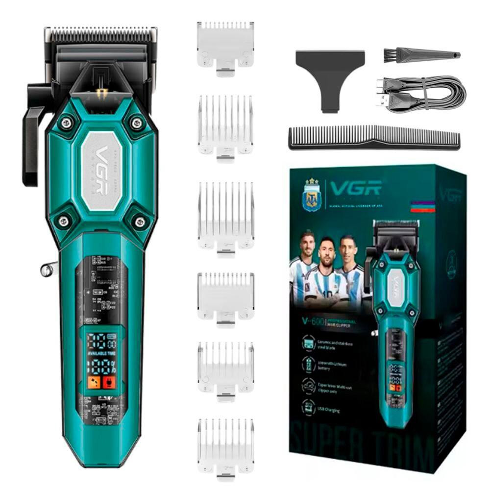 Професійна машинка для стрижки VGR V-600 Green: роторний тример з DLC-лезами, 6 насадок, 2000 мА·год та ЖК-дисплей Одеса - фото 2