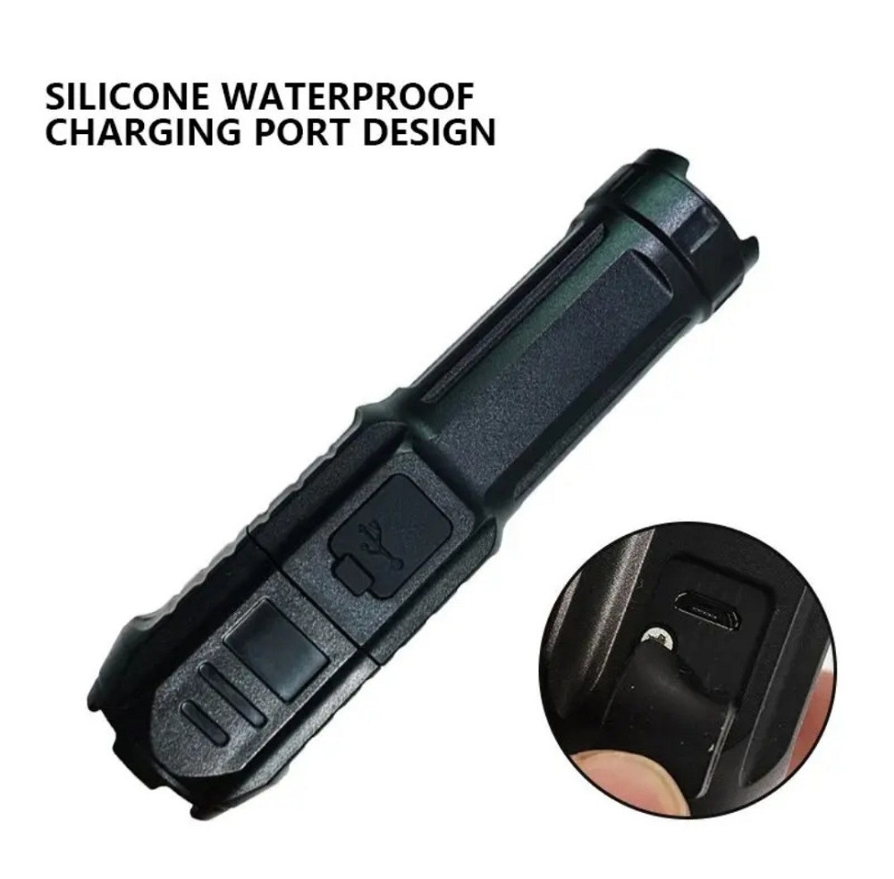 Светодиодный фонарик на акумуляторе USB телескопический 3 режима 13 на 3,5 см черный Киев - изображение 3