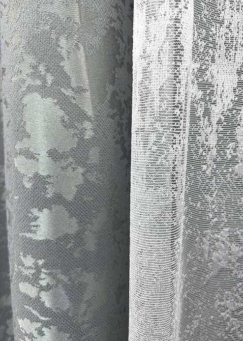 Комплект штор VR-Textil Льон Мармур 150х270 2шт і Тюль 500х270 1911ш-1400т Світло-сірий з білим 71-139/4 Київ - фото 5