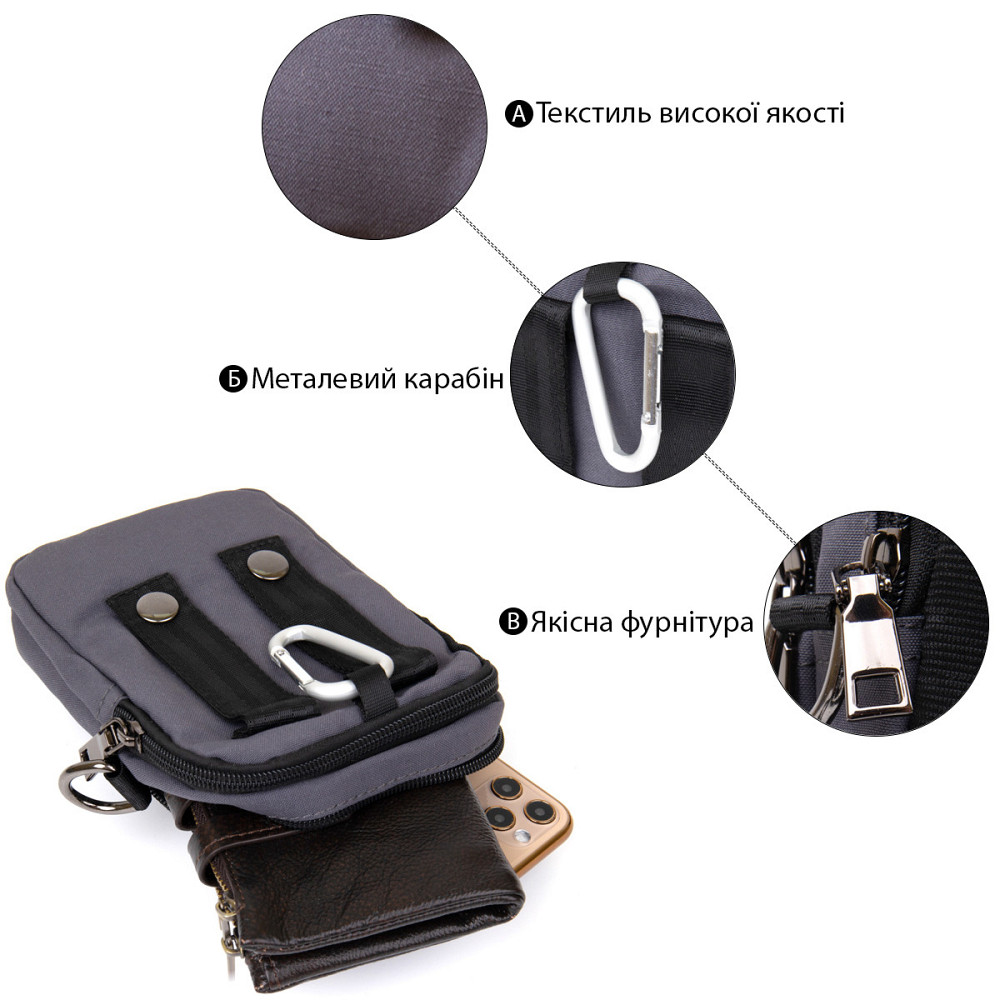 Сумка на пояс нейлон Vintage 20646 Серая Киев - изображение 7